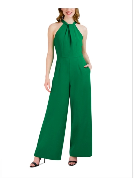 julia jordan Pants - 💚🔹️Julia Jordan🔹️ Kelly Green Twist-Front Halter Neck Wide Leg Jumpsuit